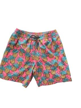 First Wave Pink Pineapple Swim Trunks with Teal Pineapple Leaves